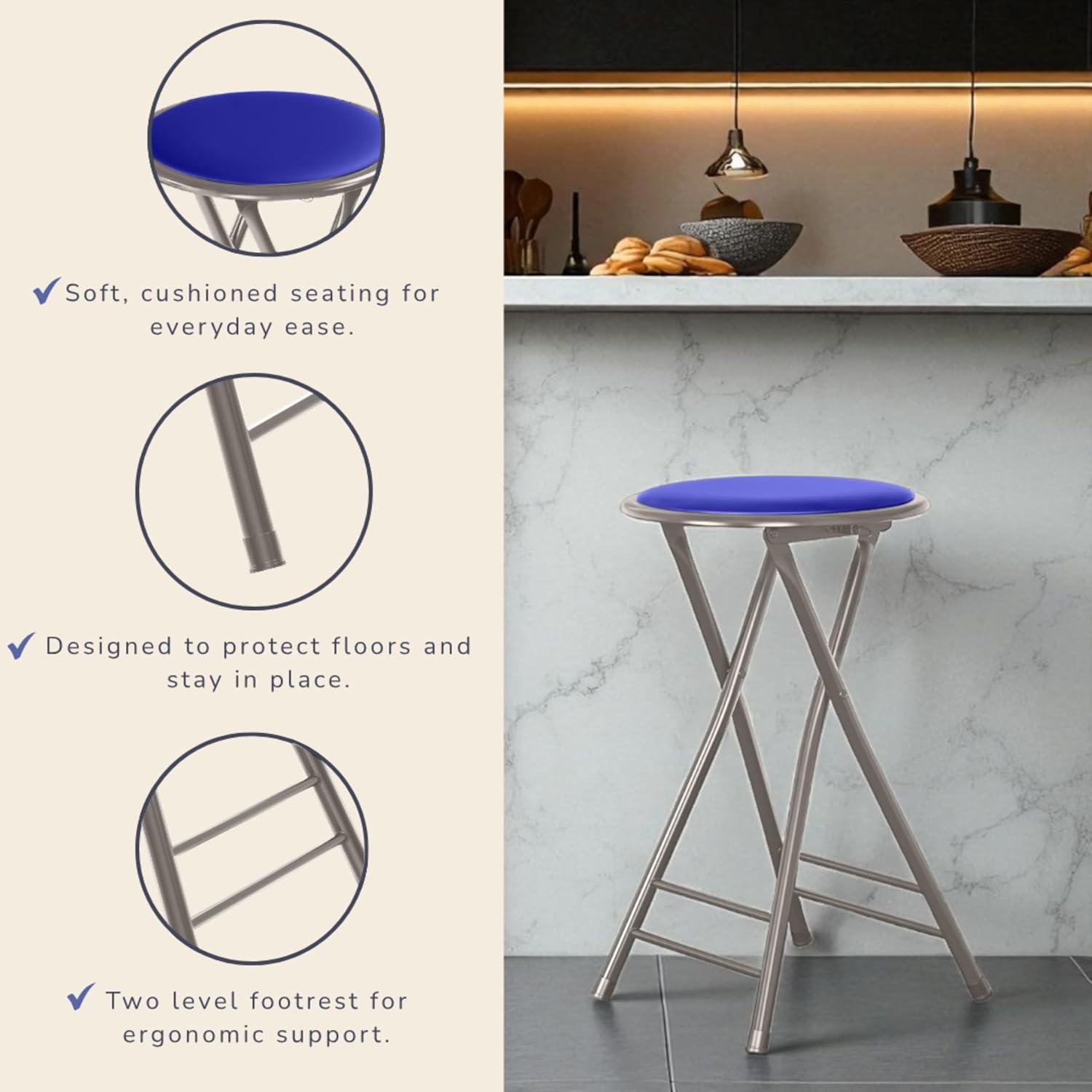 imageLavish Home Set of 4 Counter Height Bar Stools 24Inch Backless Folding Chairs with 225lb Capacity for Kitchen Rec Room or Game Room PinkRoyal Blue