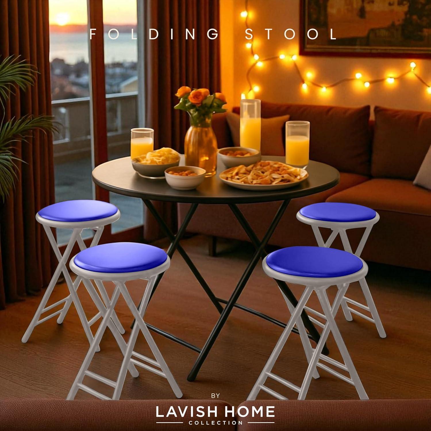 imageLavish Home Set of 4 Counter Height Bar Stools 24Inch Backless Folding Chairs with 225lb Capacity for Kitchen Rec Room or Game Room PinkRoyal Blue