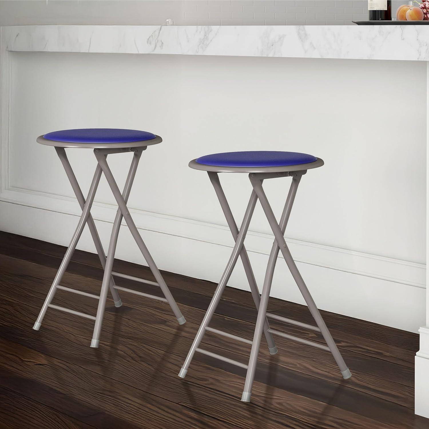 imageLavish Home Set of 4 Counter Height Bar Stools 24Inch Backless Folding Chairs with 225lb Capacity for Kitchen Rec Room or Game Room PinkRoyal Blue