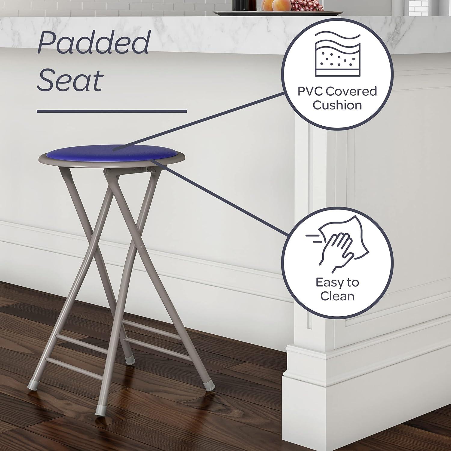 imageLavish Home Set of 4 Counter Height Bar Stools 24Inch Backless Folding Chairs with 225lb Capacity for Kitchen Rec Room or Game Room PinkRoyal Blue