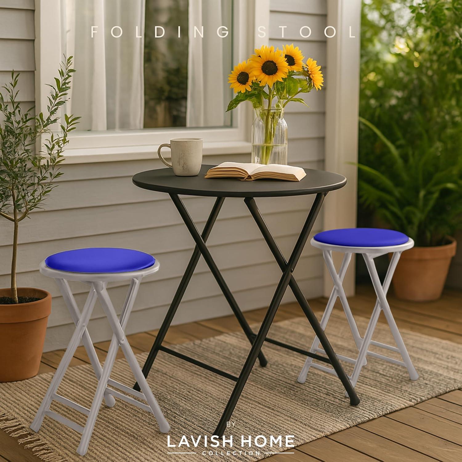 imageLavish Home Set of 4 Counter Height Bar Stools 24Inch Backless Folding Chairs with 225lb Capacity for Kitchen Rec Room or Game Room PinkRoyal Blue