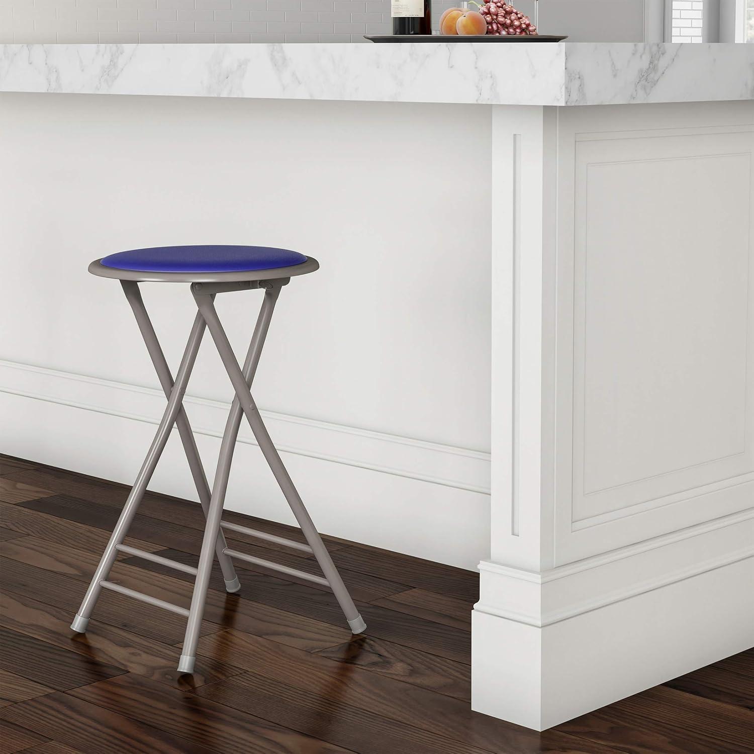 imageLavish Home Set of 4 Counter Height Bar Stools 24Inch Backless Folding Chairs with 225lb Capacity for Kitchen Rec Room or Game Room PinkRoyal Blue