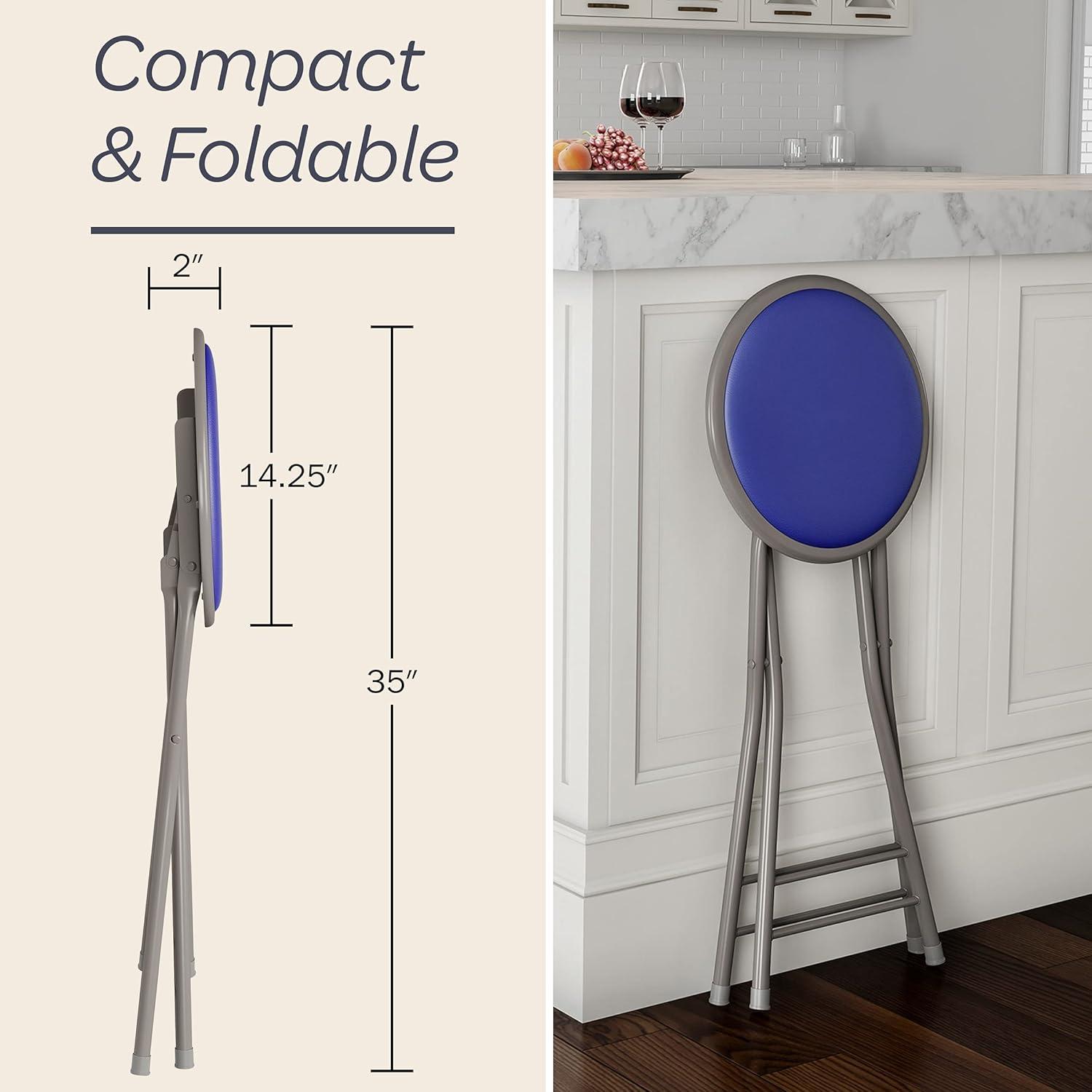 imageLavish Home Set of 4 Counter Height Bar Stools 24Inch Backless Folding Chairs with 225lb Capacity for Kitchen Rec Room or Game Room PinkRoyal Blue