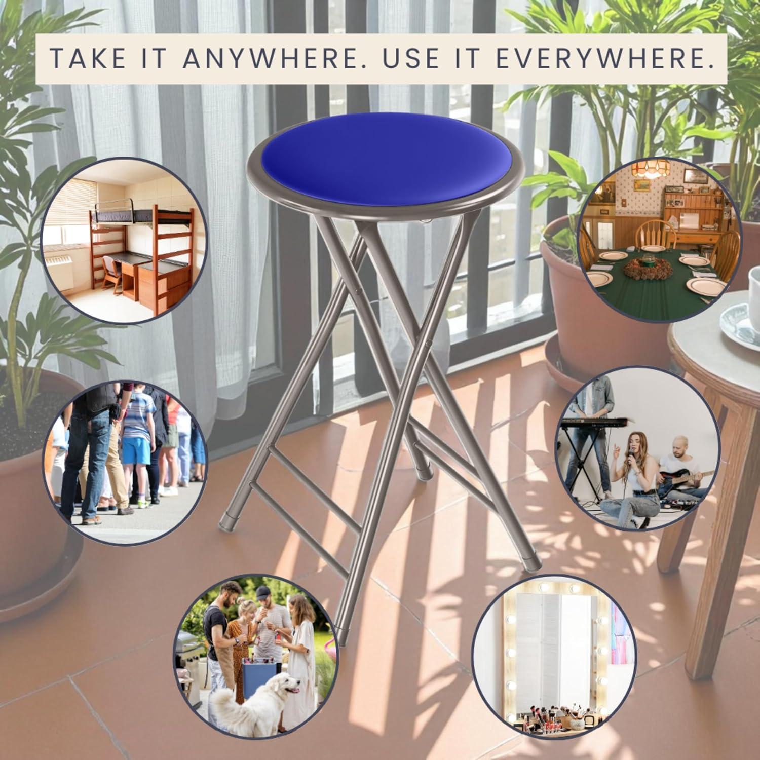 imageLavish Home Set of 4 Counter Height Bar Stools 24Inch Backless Folding Chairs with 225lb Capacity for Kitchen Rec Room or Game Room PinkRoyal Blue