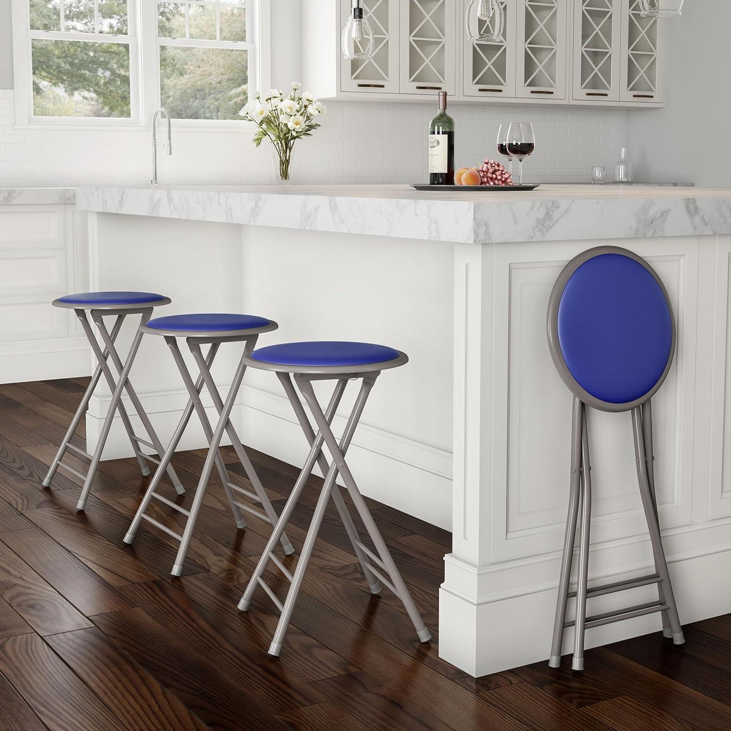 imageLavish Home Set of 4 Counter Height Bar Stools 24Inch Backless Folding Chairs with 225lb Capacity for Kitchen Rec Room or Game Room PinkRoyal Blue