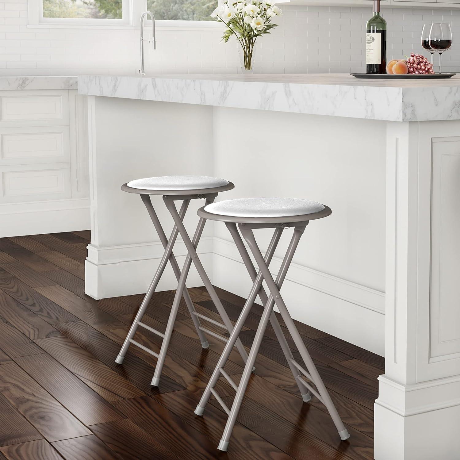 imageLavish Home Set of 4 Counter Height Bar Stools 24Inch Backless Folding Chairs with 225lb Capacity for Kitchen Rec Room or Game Room PinkWhite