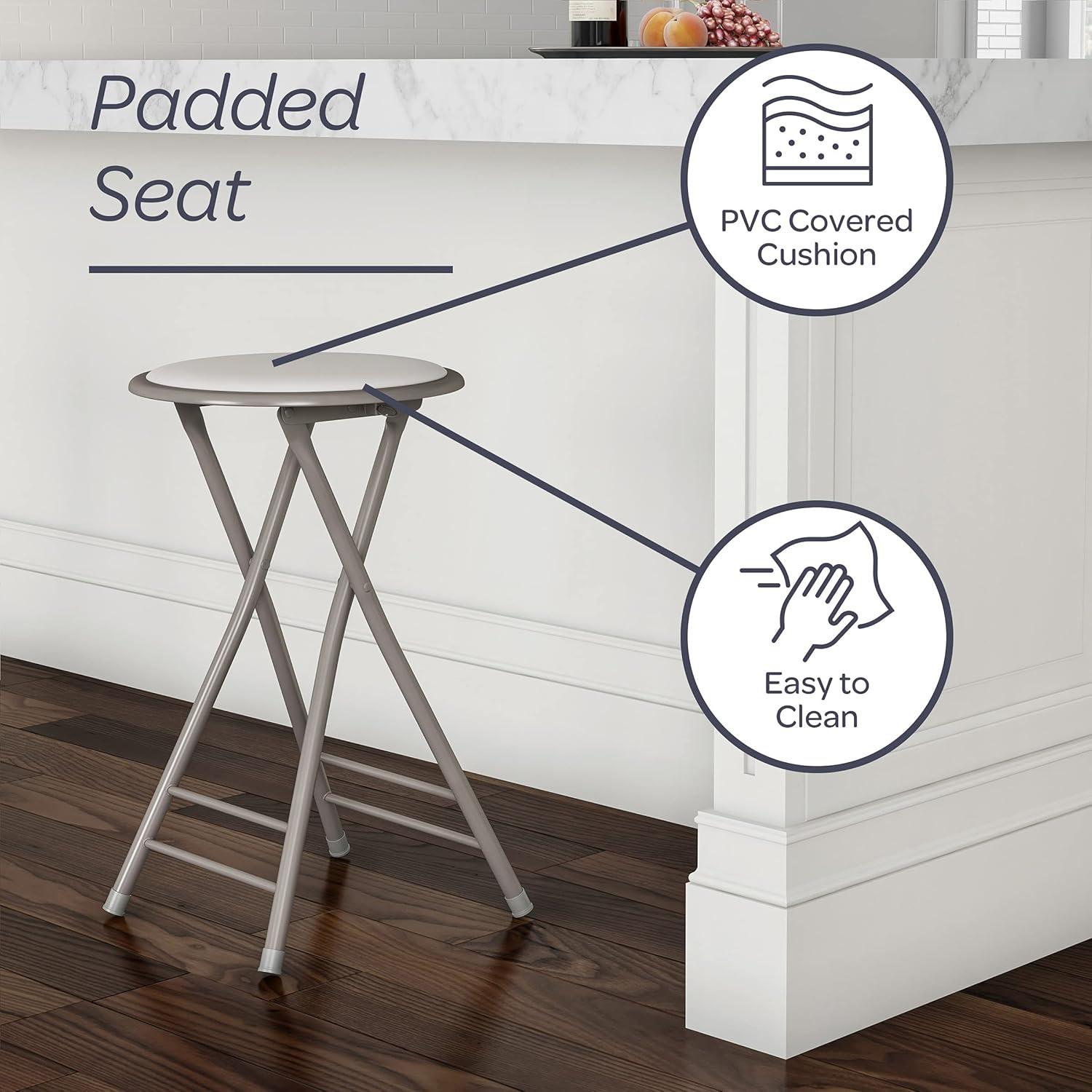 imageLavish Home Set of 4 Counter Height Bar Stools 24Inch Backless Folding Chairs with 225lb Capacity for Kitchen Rec Room or Game Room PinkWhite