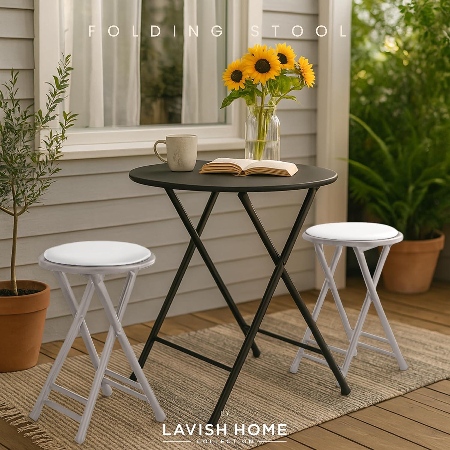 imageLavish Home Set of 4 Counter Height Bar Stools 24Inch Backless Folding Chairs with 225lb Capacity for Kitchen Rec Room or Game Room PinkWhite