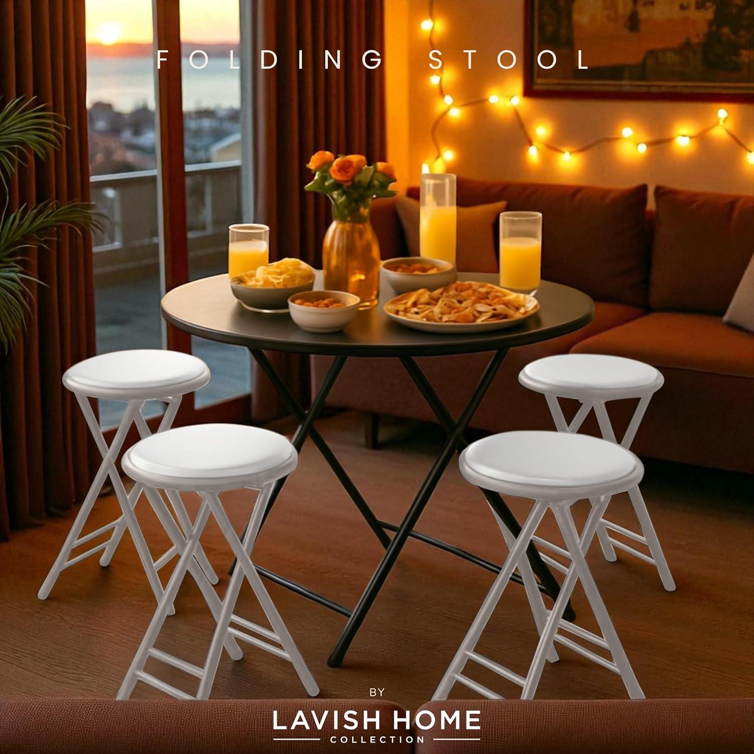 imageLavish Home Set of 4 Counter Height Bar Stools 24Inch Backless Folding Chairs with 225lb Capacity for Kitchen Rec Room or Game Room PinkWhite