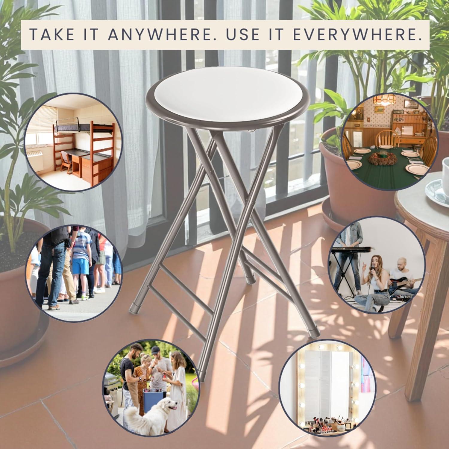 imageLavish Home Set of 4 Counter Height Bar Stools 24Inch Backless Folding Chairs with 225lb Capacity for Kitchen Rec Room or Game Room PinkWhite