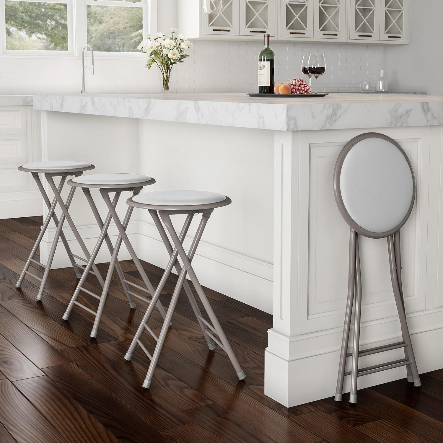 imageLavish Home Set of 4 Counter Height Bar Stools 24Inch Backless Folding Chairs with 225lb Capacity for Kitchen Rec Room or Game Room PinkWhite