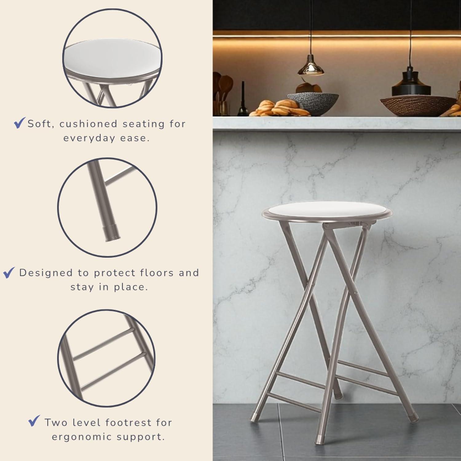 imageLavish Home Set of 4 Counter Height Bar Stools 24Inch Backless Folding Chairs with 225lb Capacity for Kitchen Rec Room or Game Room PinkWhite