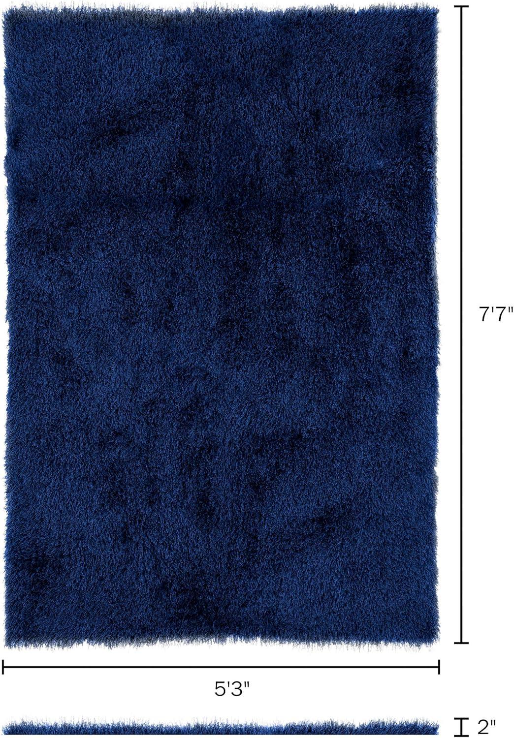 imageLavish Home Shag Area Rug5x7 Plush Throw CarpetCozy Modern DesignSolid Color Floor Covering for Home Living Room Bedroom ampamp Office 53quotx77quot Navy Blue