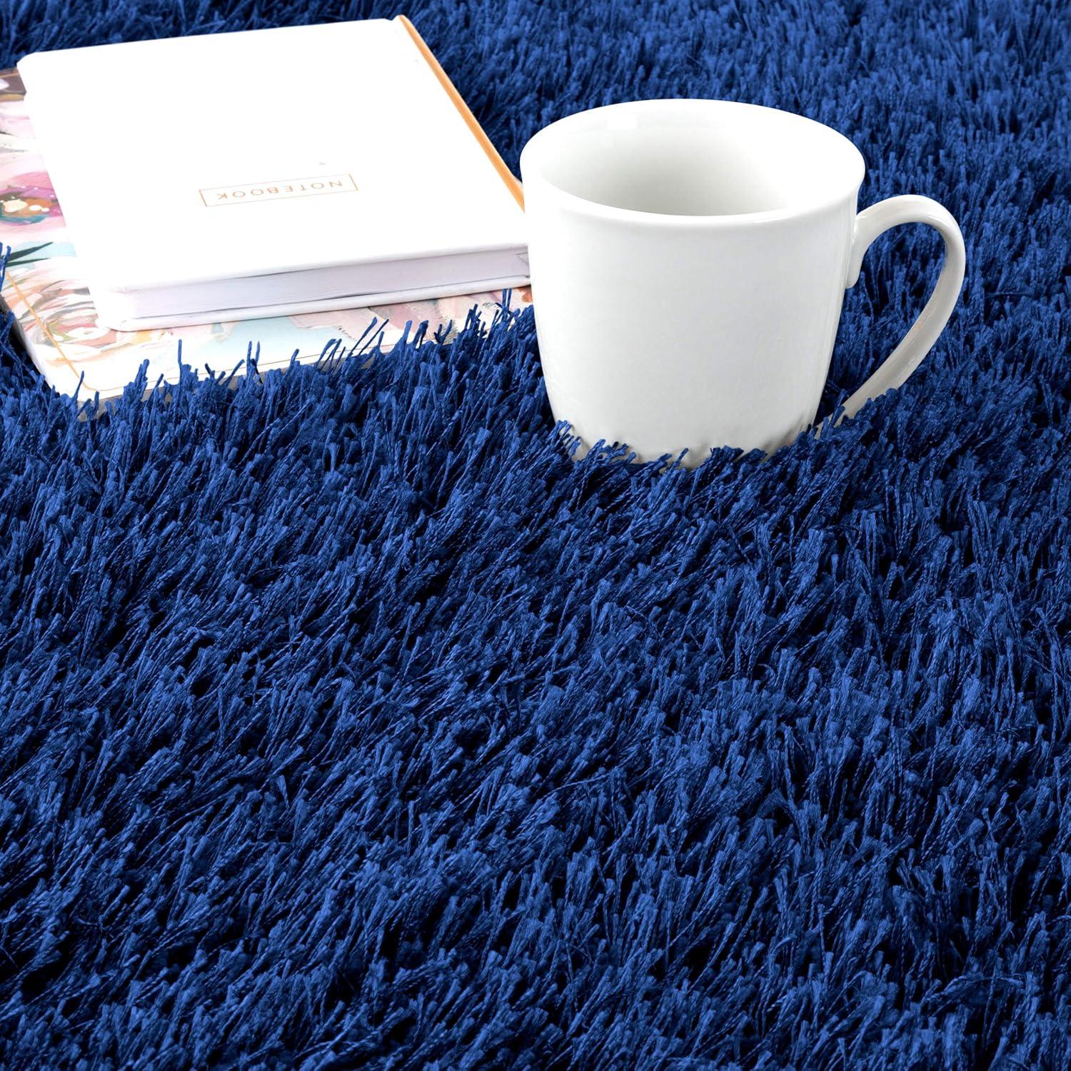 imageLavish Home Shag Area Rug5x7 Plush Throw CarpetCozy Modern DesignSolid Color Floor Covering for Home Living Room Bedroom ampamp Office 53quotx77quot Navy Blue