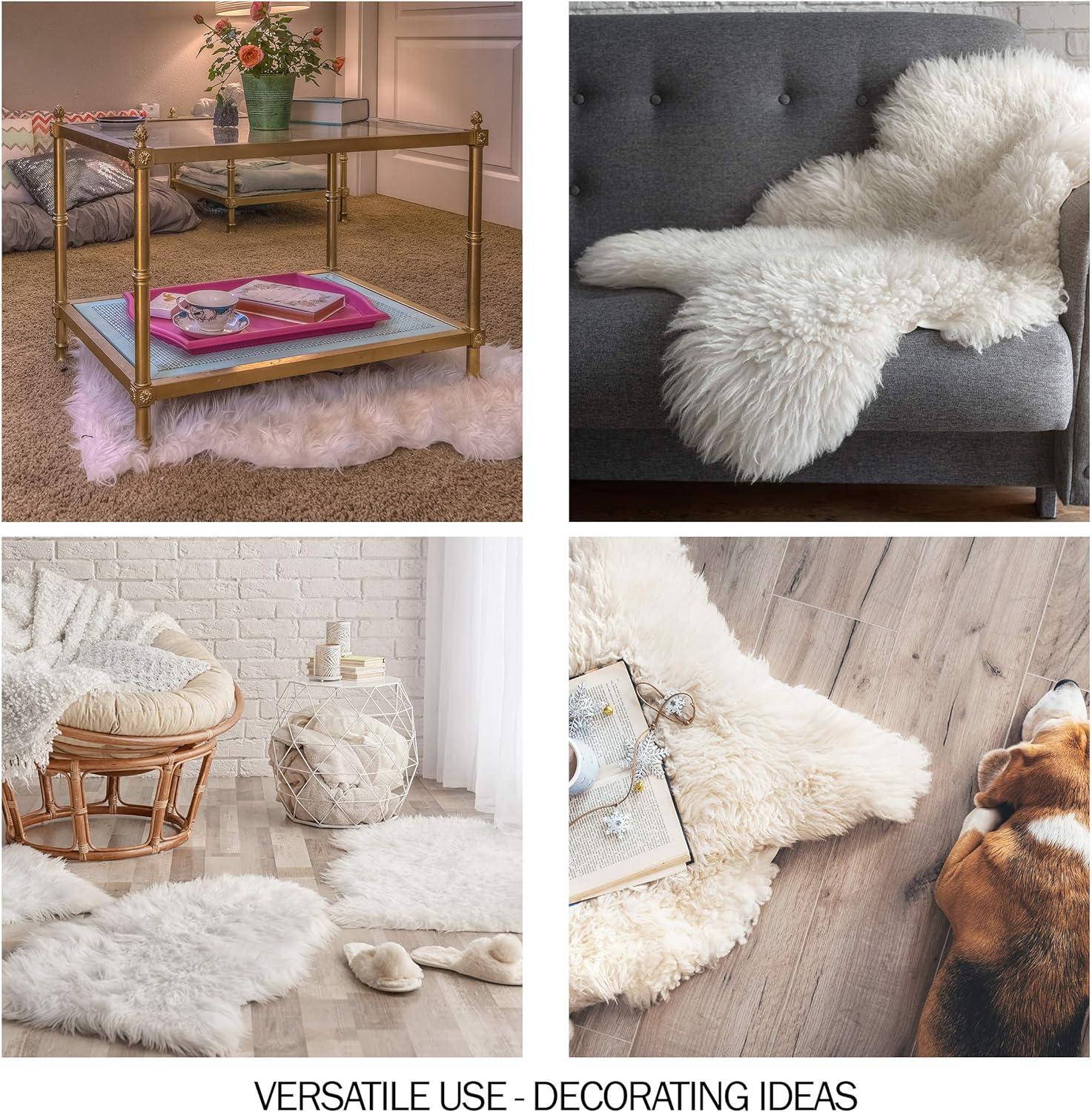 imageLavish Home Sheepskin Throw Rug Faux Fur 2x3Foot High Pile Soft and Plush Mat for Bedroom Kitchen Bathroom Nursery ampamp Office White