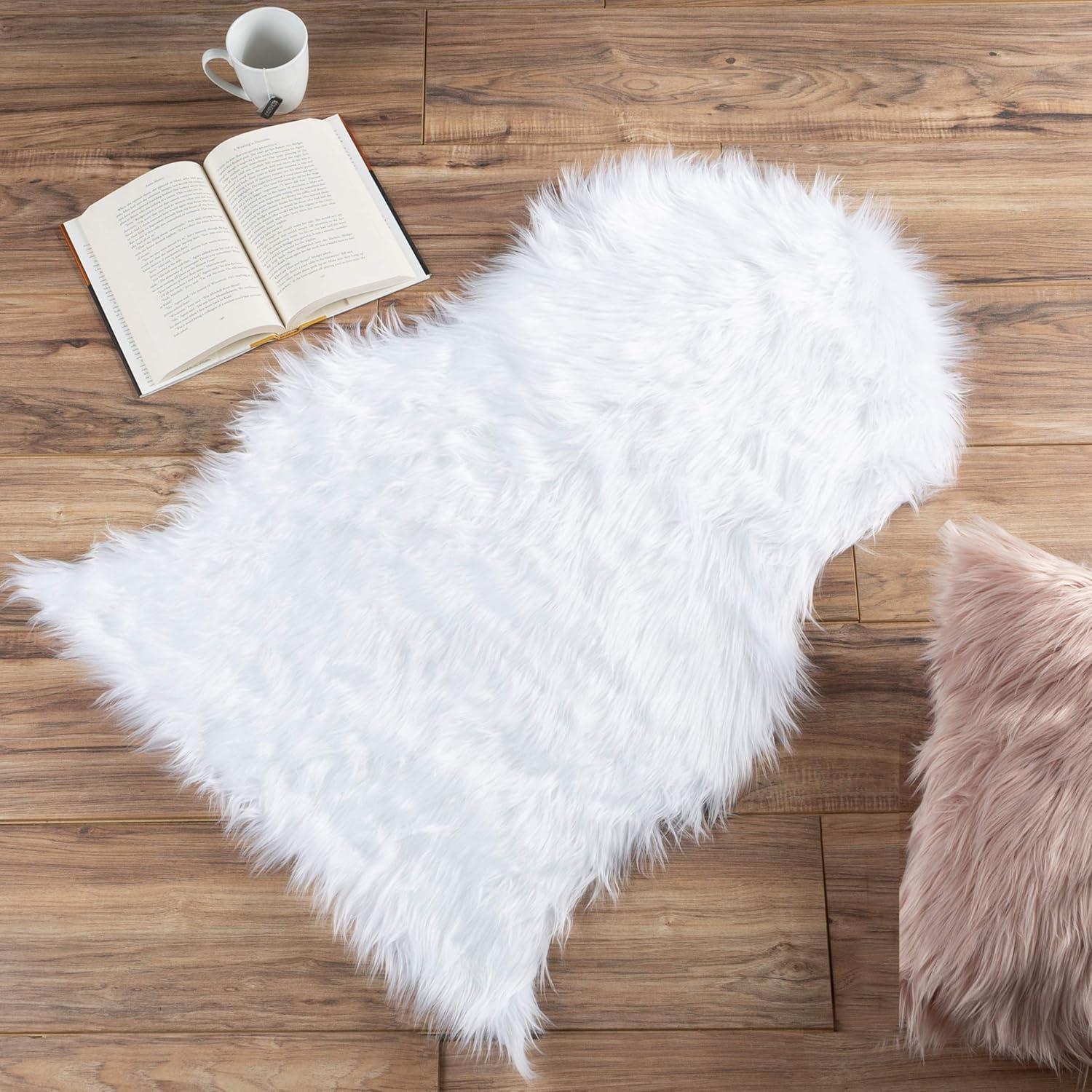 imageLavish Home Sheepskin Throw Rug Faux Fur 2x3Foot High Pile Soft and Plush Mat for Bedroom Kitchen Bathroom Nursery ampamp Office White