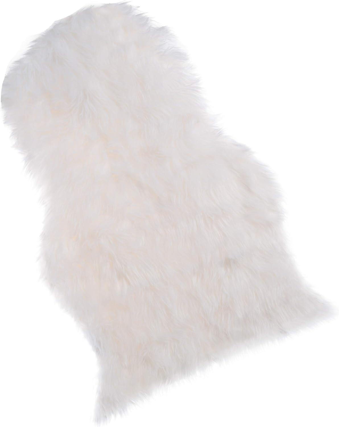 imageLavish Home Sheepskin Throw Rug Faux Fur 2x3Foot High Pile Soft and Plush Mat for Bedroom Kitchen Bathroom Nursery ampamp Office White
