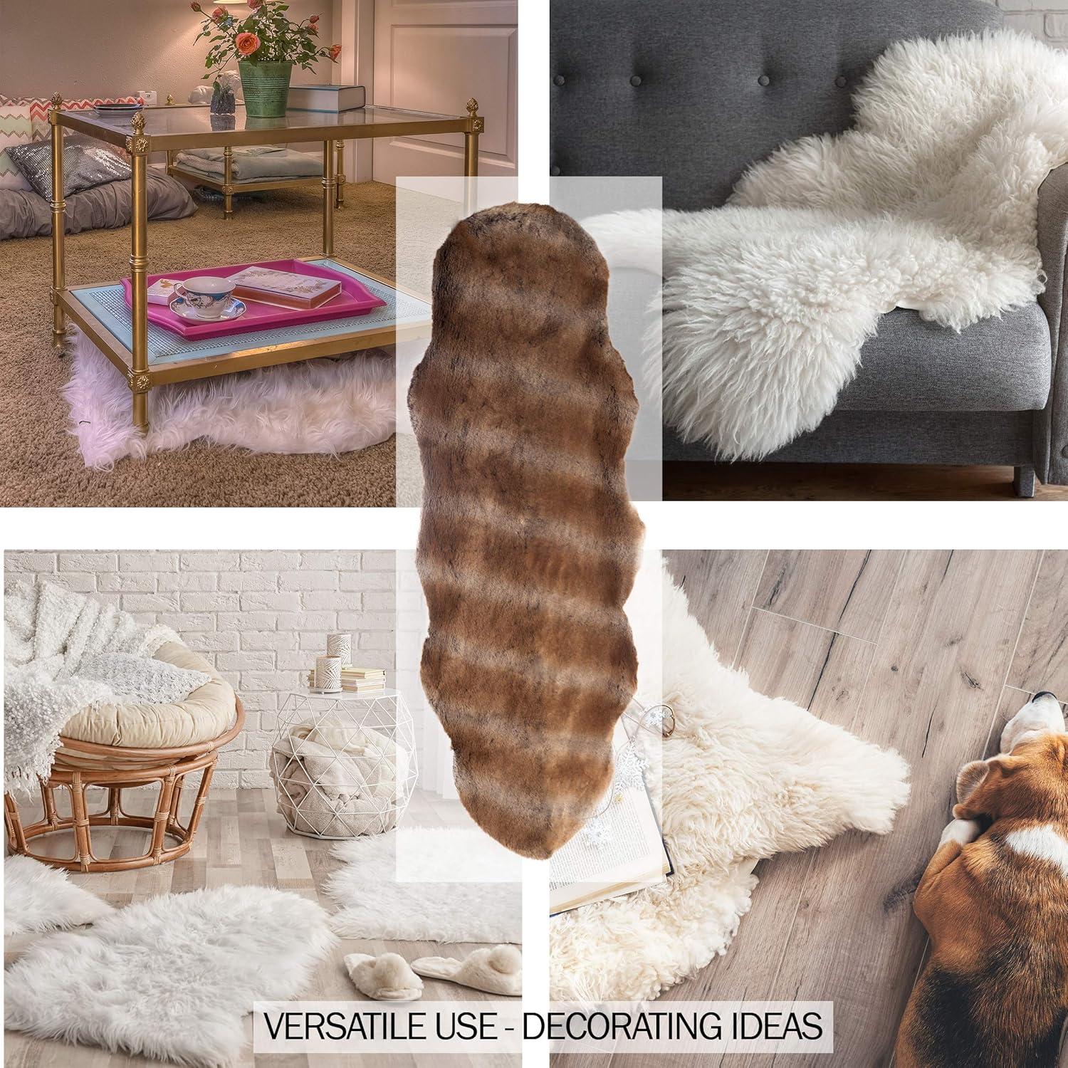 imageLavish Home Sheepskin Throw Rug Faux Sable Fur 2x5Foot Runner Ombre Brown Plush Mat for Bedroom Living Room Den ampamp Office