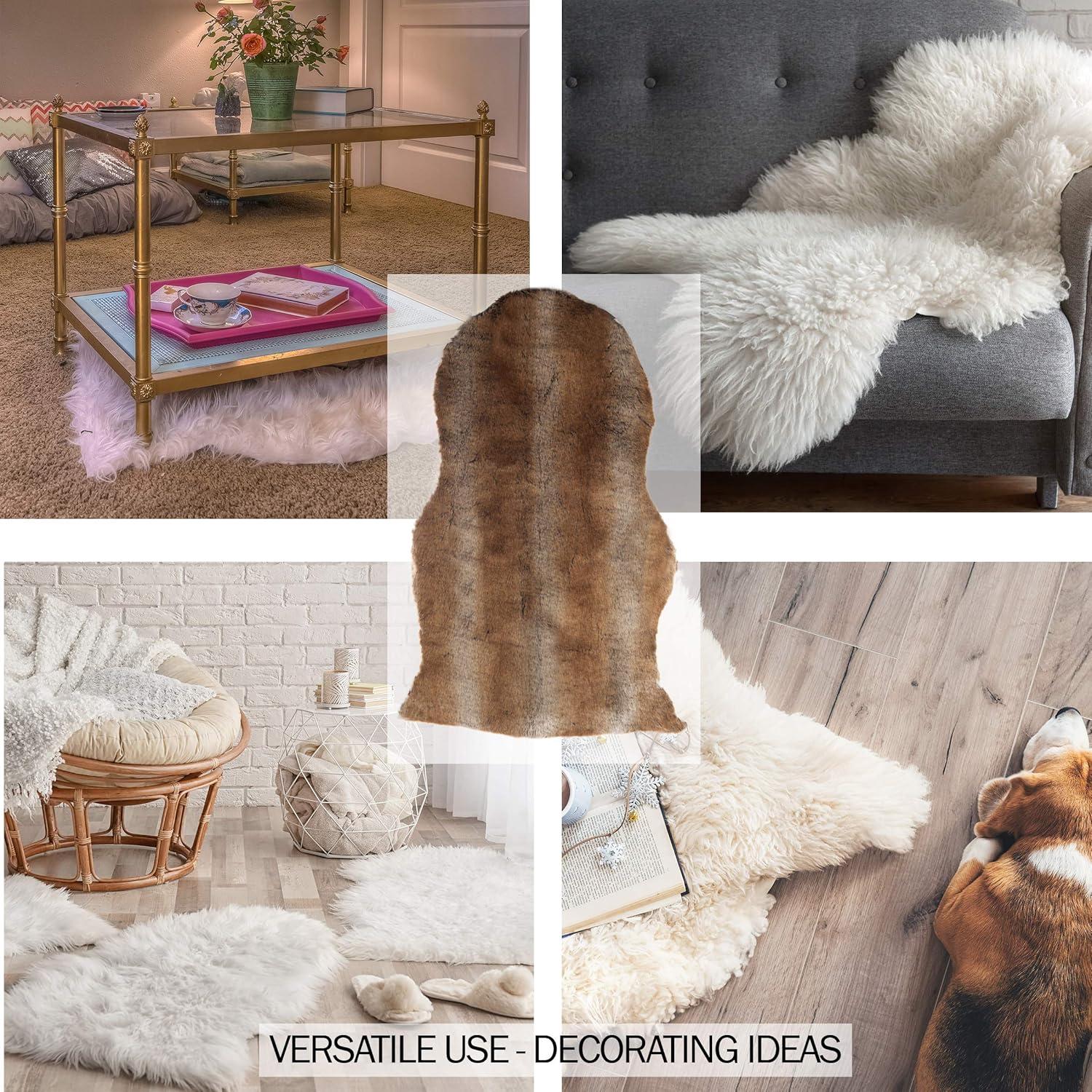imageLavish Home Sheepskin Throw Rug Faux Fur 2x3Foot High Pile Soft and Plush Mat for Bedroom Kitchen Bathroom Nursery ampamp Office2 x 3 Oval
