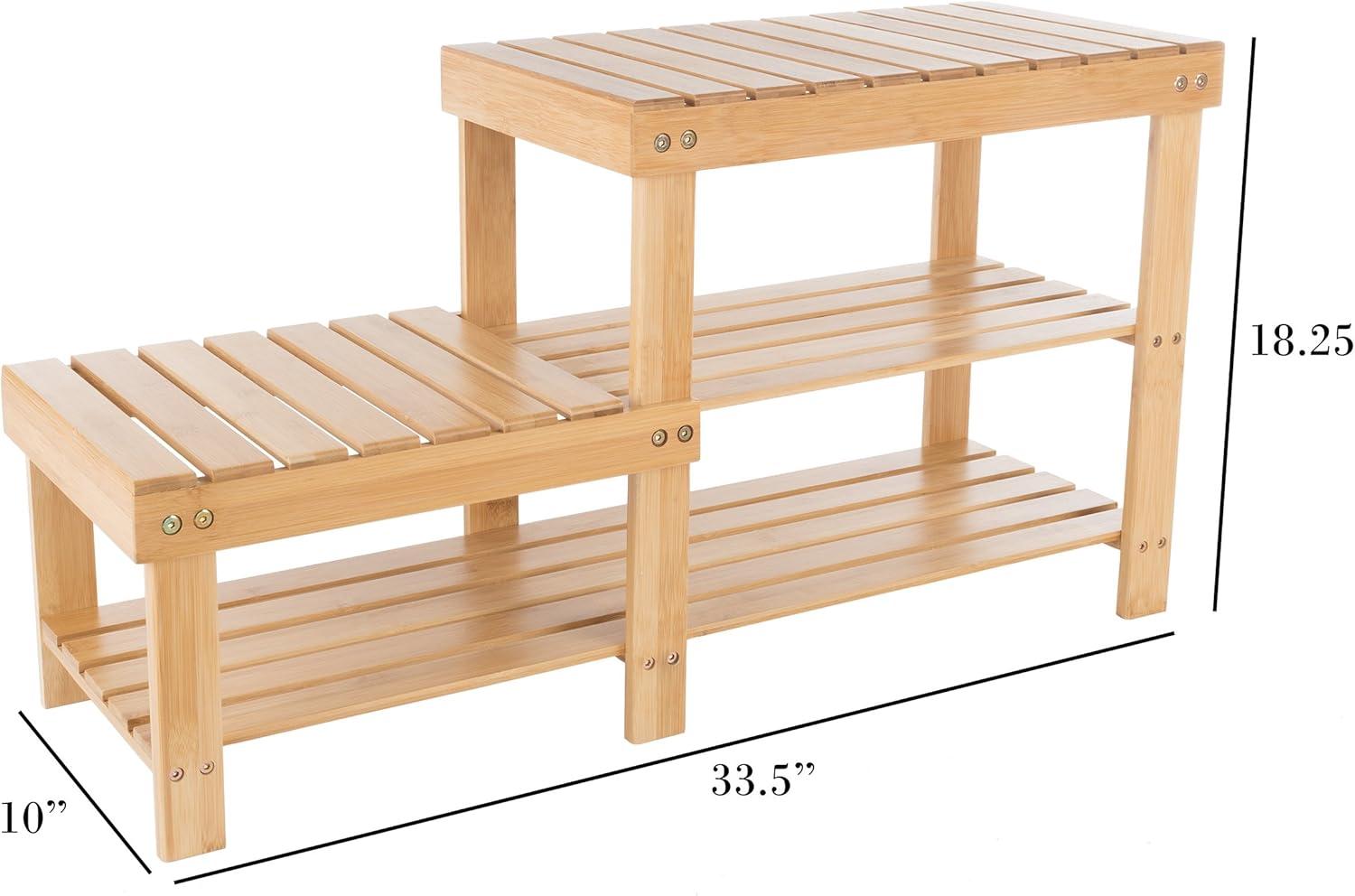 imageLavish Home Shoe Storage Bench 3Tier Bamboo Shoe Rack Mud Room Organization and Storage Bench with Natural Wood Seat for Boots and Sneakers2 Tier