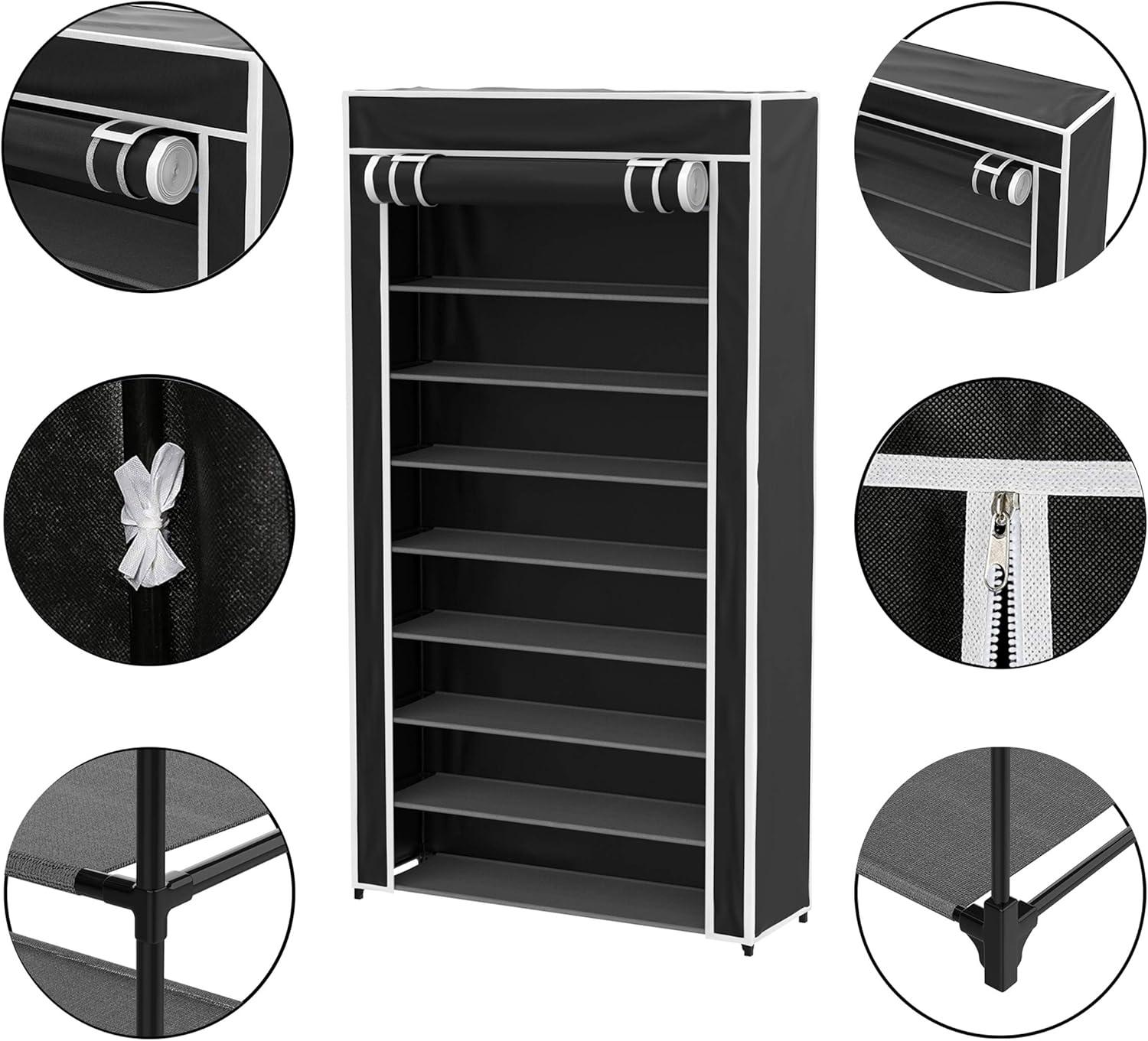 imageLavish Home Shoe Storage Rack 9Tier Shoe Rack with Cover for Dust and Metal Frame Freestanding Vertical Footwear Storage Cabinet Organizer Black