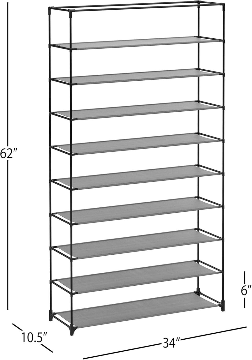 imageLavish Home Shoe Storage Rack 9Tier Shoe Rack with Cover for Dust and Metal Frame Freestanding Vertical Footwear Storage Cabinet Organizer Black