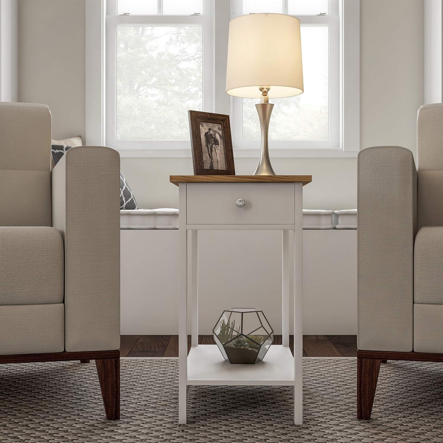 imageLavish Home Side DrawerNarrow End Table with Storage Shelf WhiteSingle