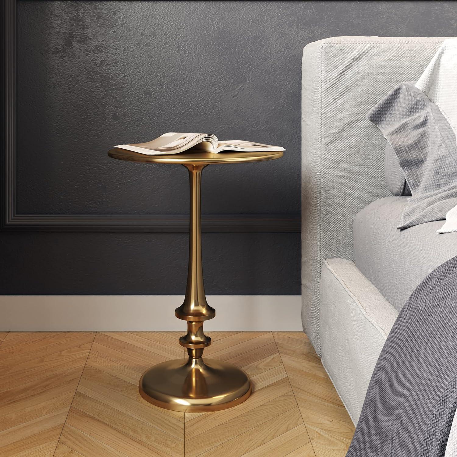 imageLavish Home Side Table Mango Wood Pedestal Table with White Distressing for Couch Loveseat Entryway or Bed Farmhouse Living Room FurnitureAntiqued Gold