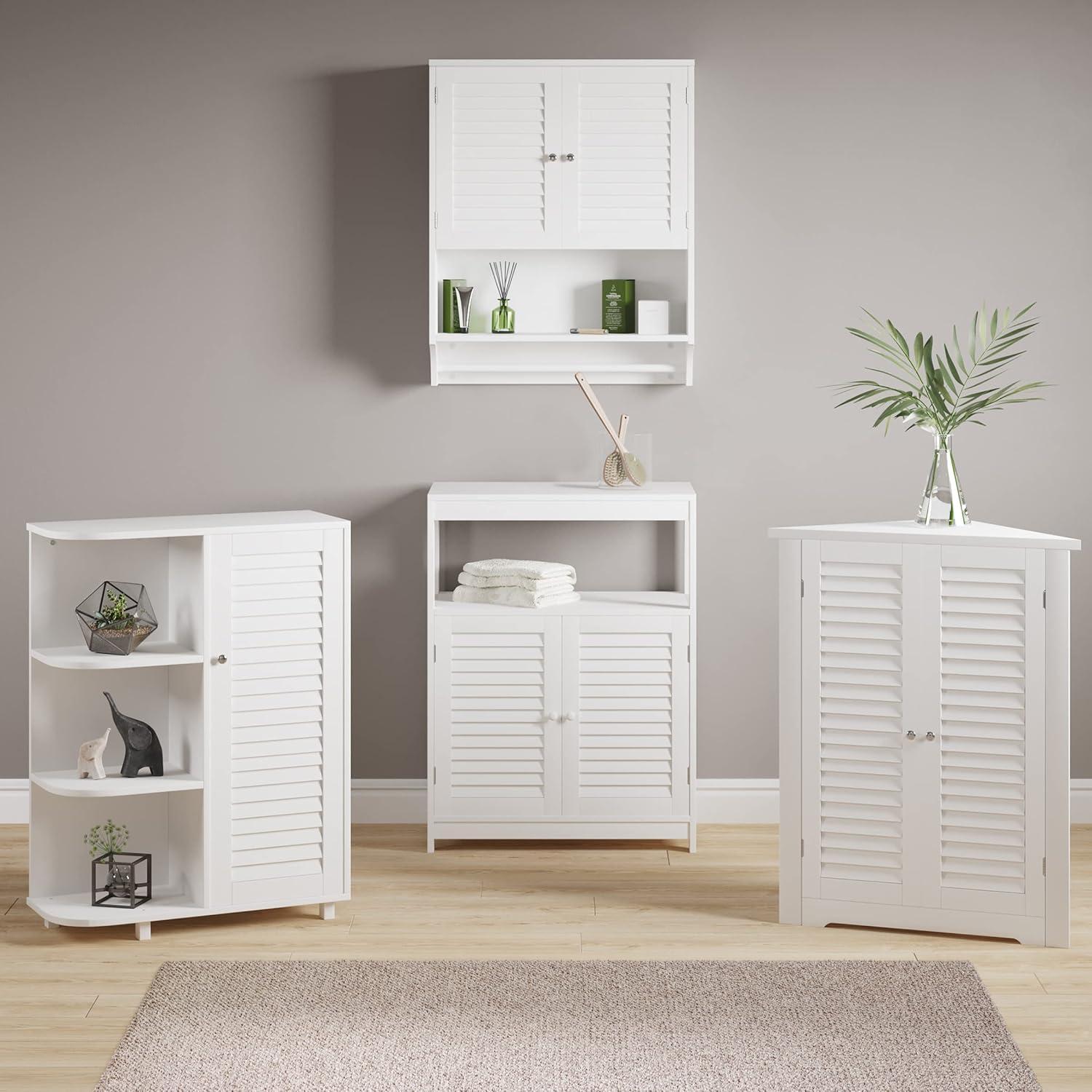 imageLavish Home Storage Cabinet with Double Doors Freestanding Kitchen Laundry Room or Restroom Organizer with Cupboard and Open Shelf White