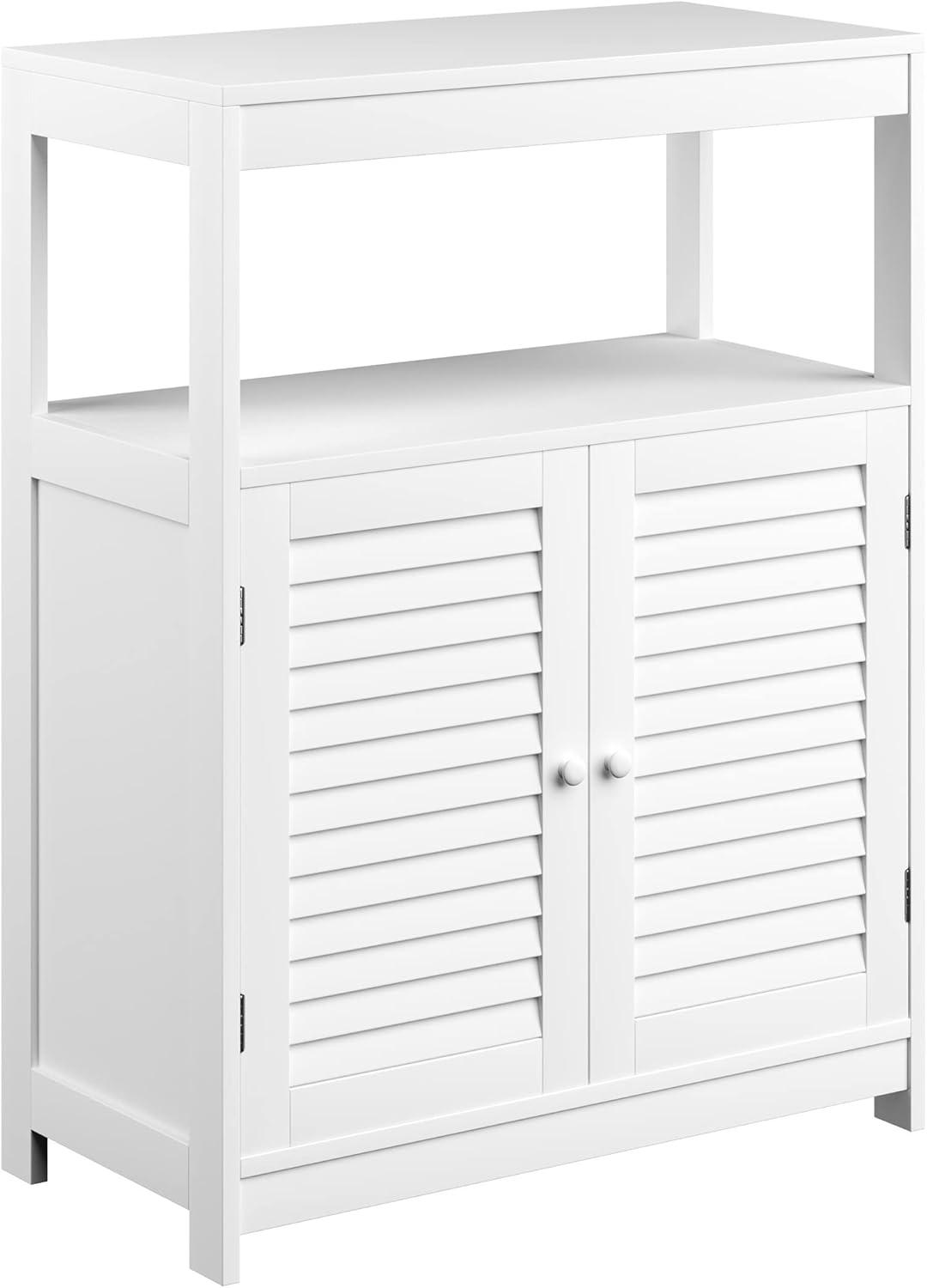 imageLavish Home Storage Cabinet with Double Doors Freestanding Kitchen Laundry Room or Restroom Organizer with Cupboard and Open Shelf White