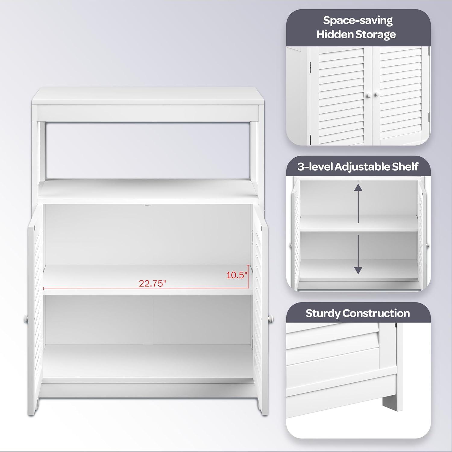 imageLavish Home Storage Cabinet with Double Doors Freestanding Kitchen Laundry Room or Restroom Organizer with Cupboard and Open Shelf White