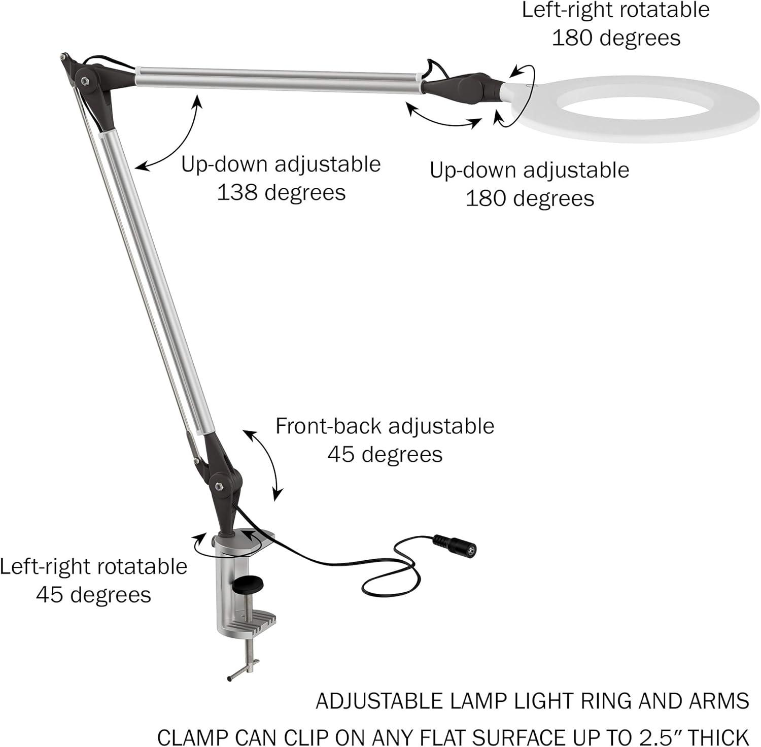 imageLavish Home Swing Arm Architect Task Lamp with Clamp LED Ring LightStepless DimmingHigh CRI 95Eye Friendly Light for Reading Drafting ampamp OfficeMetal Clamp