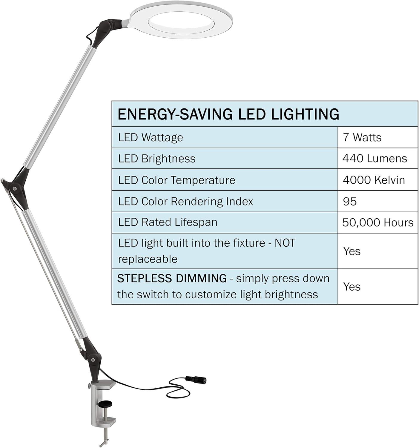 imageLavish Home Swing Arm Architect Task Lamp with Clamp LED Ring LightStepless DimmingHigh CRI 95Eye Friendly Light for Reading Drafting ampamp OfficeMetal Clamp