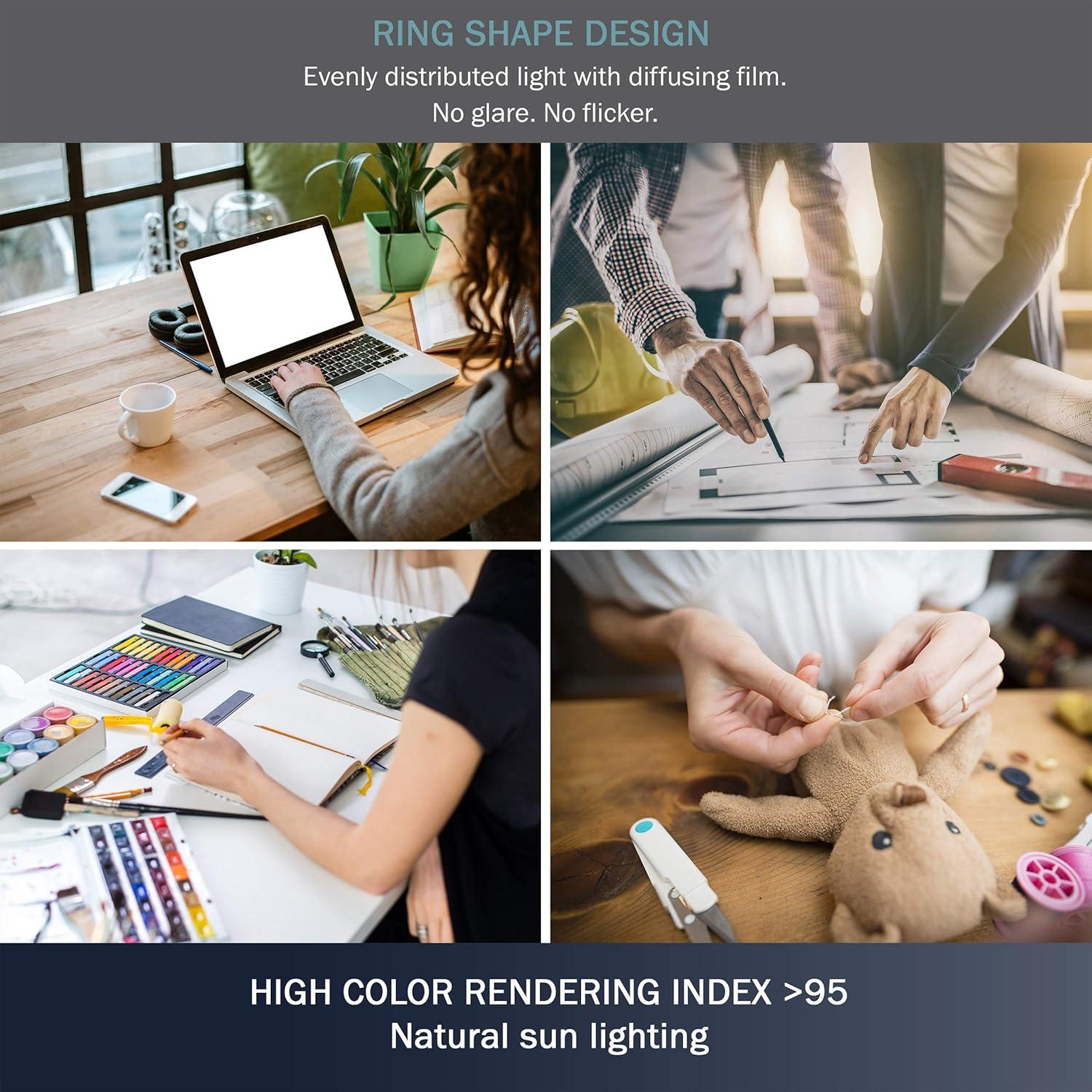 imageLavish Home Swing Arm Architect Task Lamp with Clamp LED Ring LightStepless DimmingHigh CRI 95Eye Friendly Light for Reading Drafting ampamp OfficeMetal Clamp