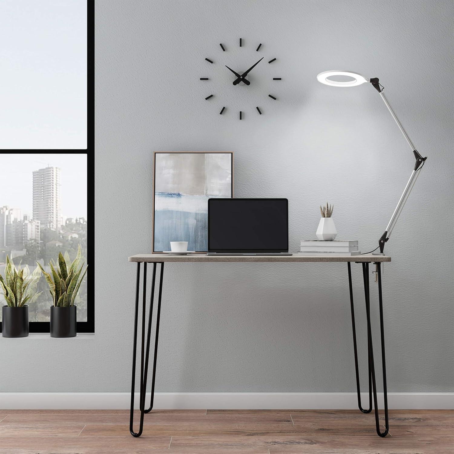 imageLavish Home Swing Arm Architect Task Lamp with Clamp LED Ring LightStepless DimmingHigh CRI 95Eye Friendly Light for Reading Drafting ampamp OfficeMetal Clamp