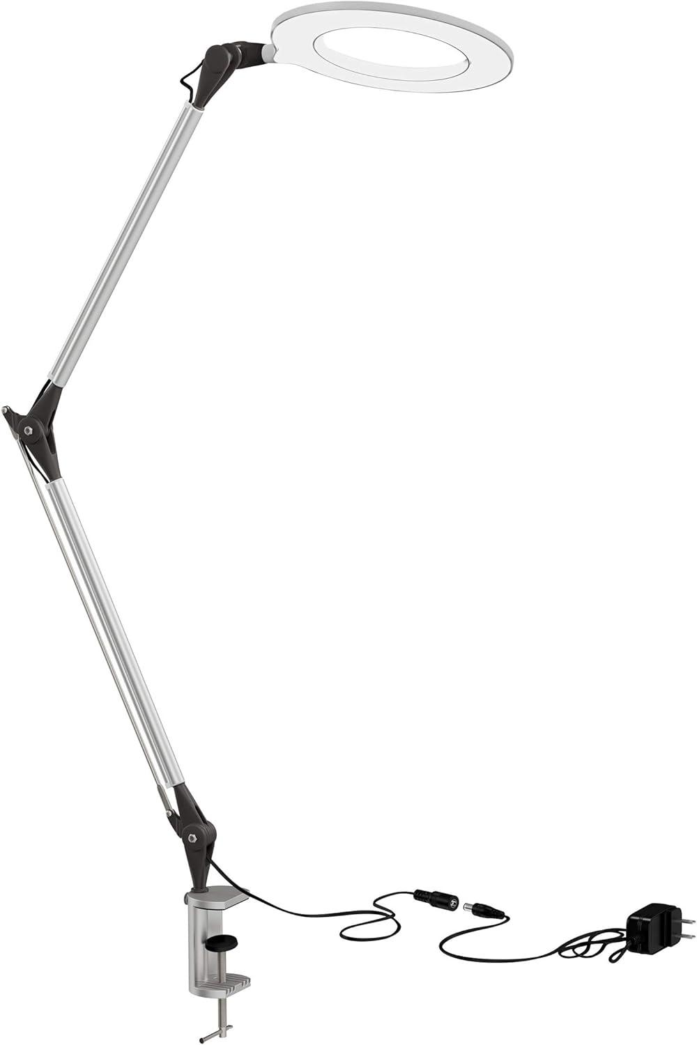 imageLavish Home Swing Arm Architect Task Lamp with Clamp LED Ring LightStepless DimmingHigh CRI 95Eye Friendly Light for Reading Drafting ampamp OfficeMetal Clamp