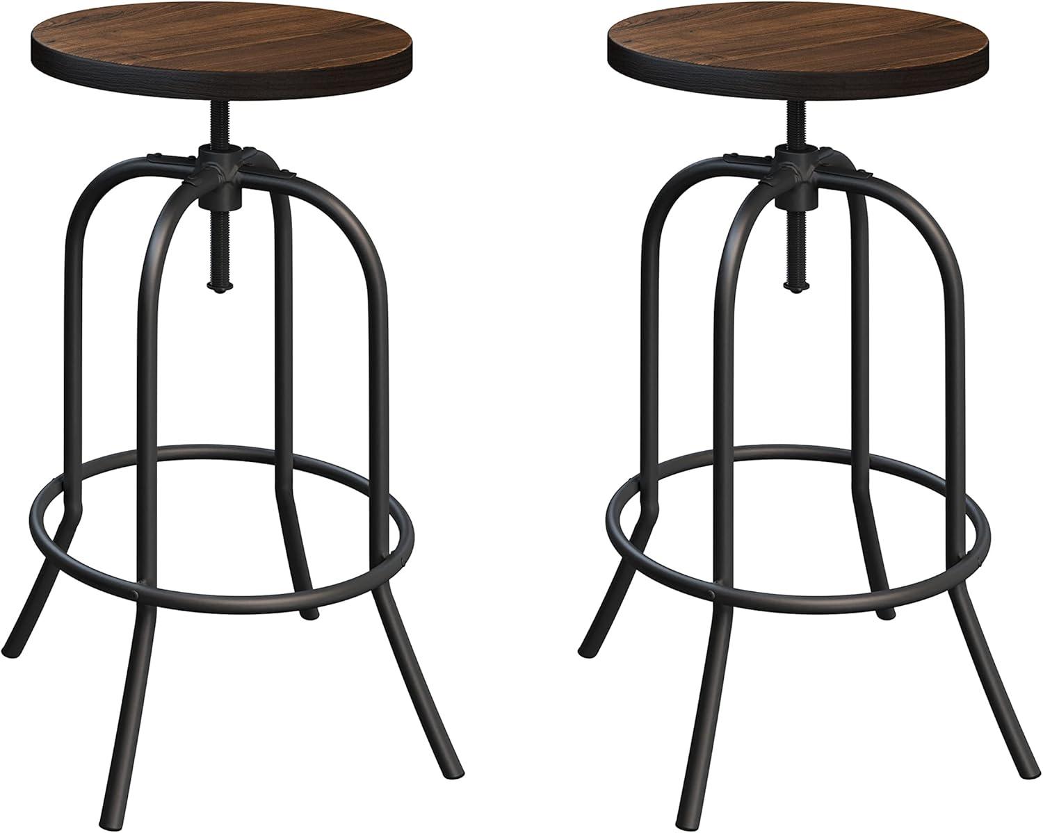 imageLavish Home Swivel Bar Stools Set of 2 Adjustable Barstools for Counter or Bar Height with Round Wood Seat and Iron Tube Frame for Kitchen BrownSet of 2