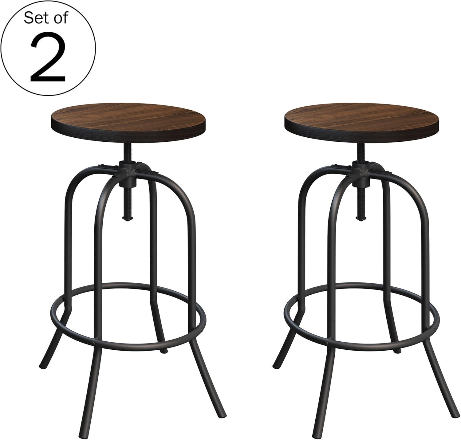 imageLavish Home Swivel Bar Stools Set of 2 Adjustable Barstools for Counter or Bar Height with Round Wood Seat and Iron Tube Frame for Kitchen BrownSet of 2