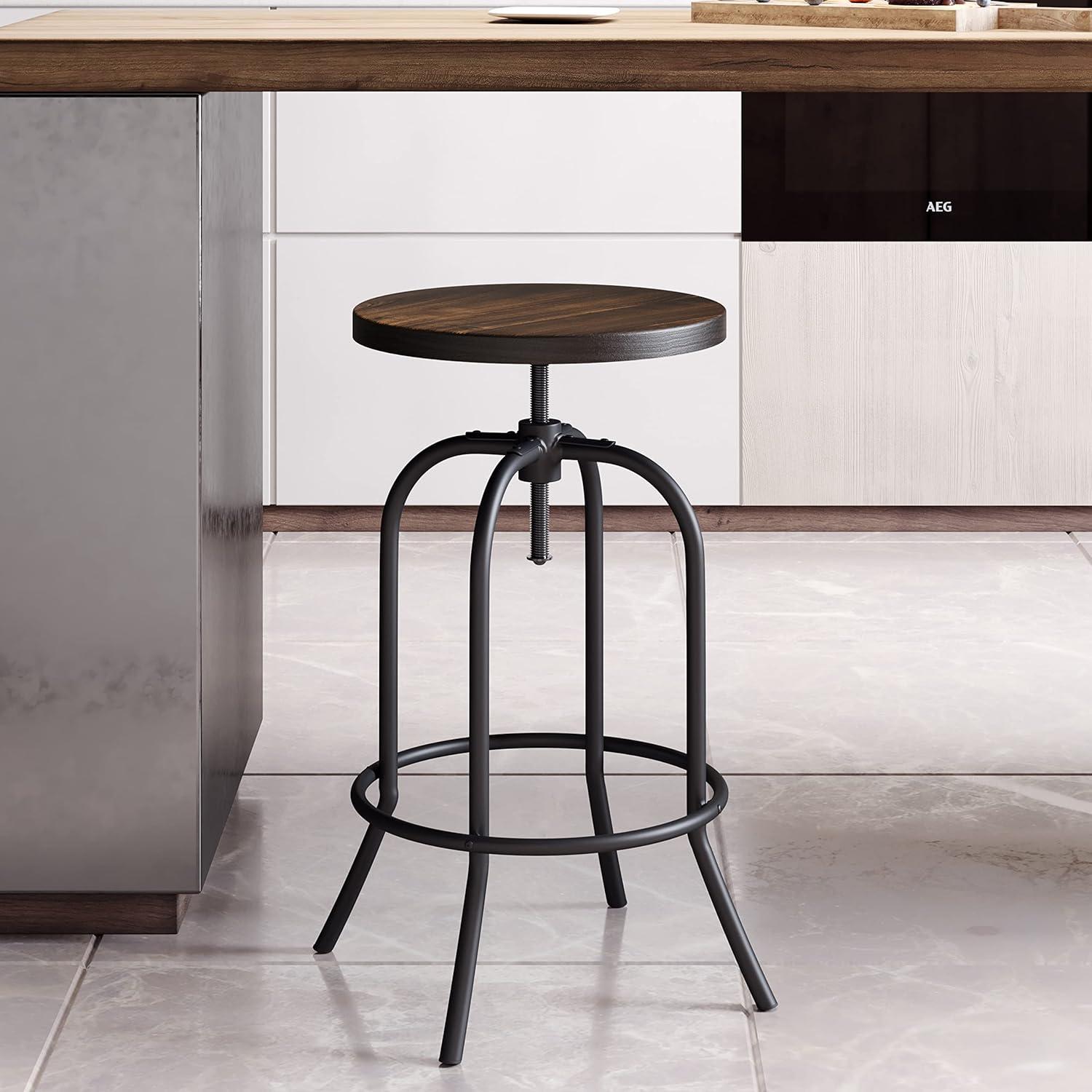 imageLavish Home Swivel Bar Stools Set of 2 Adjustable Barstools for Counter or Bar Height with Round Wood Seat and Iron Tube Frame for Kitchen BrownSet of 2