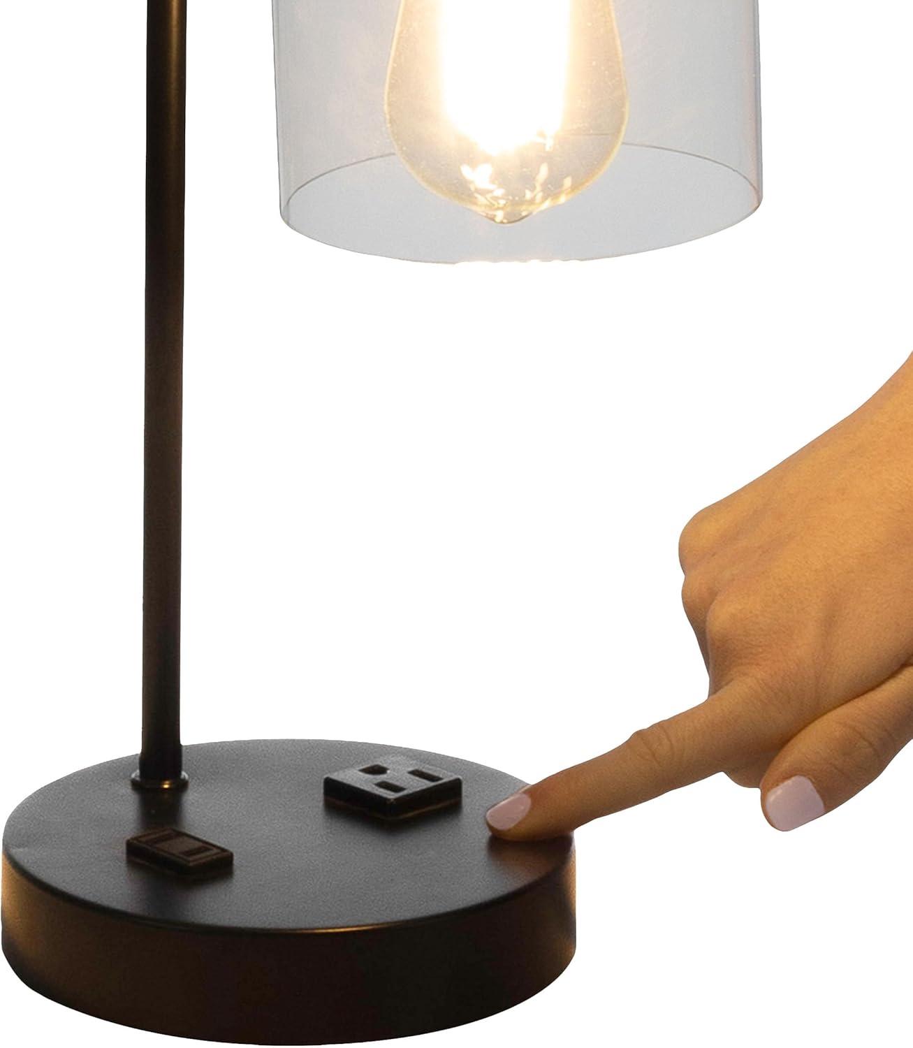 imageLavish Home Table Lamp Industrial Lamp with USB Charge Ports Touch Control and Edison Bulb for Living Room Office or Bedroom Decor BlackBlack Set of 2