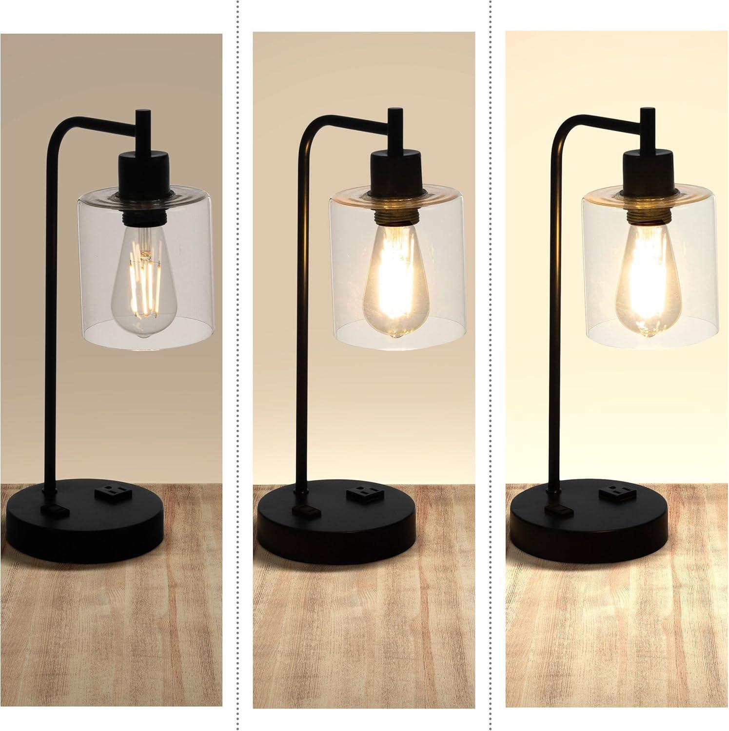 imageLavish Home Table Lamp Industrial Lamp with USB Charge Ports Touch Control and Edison Bulb for Living Room Office or Bedroom Decor BlackBlack Set of 2