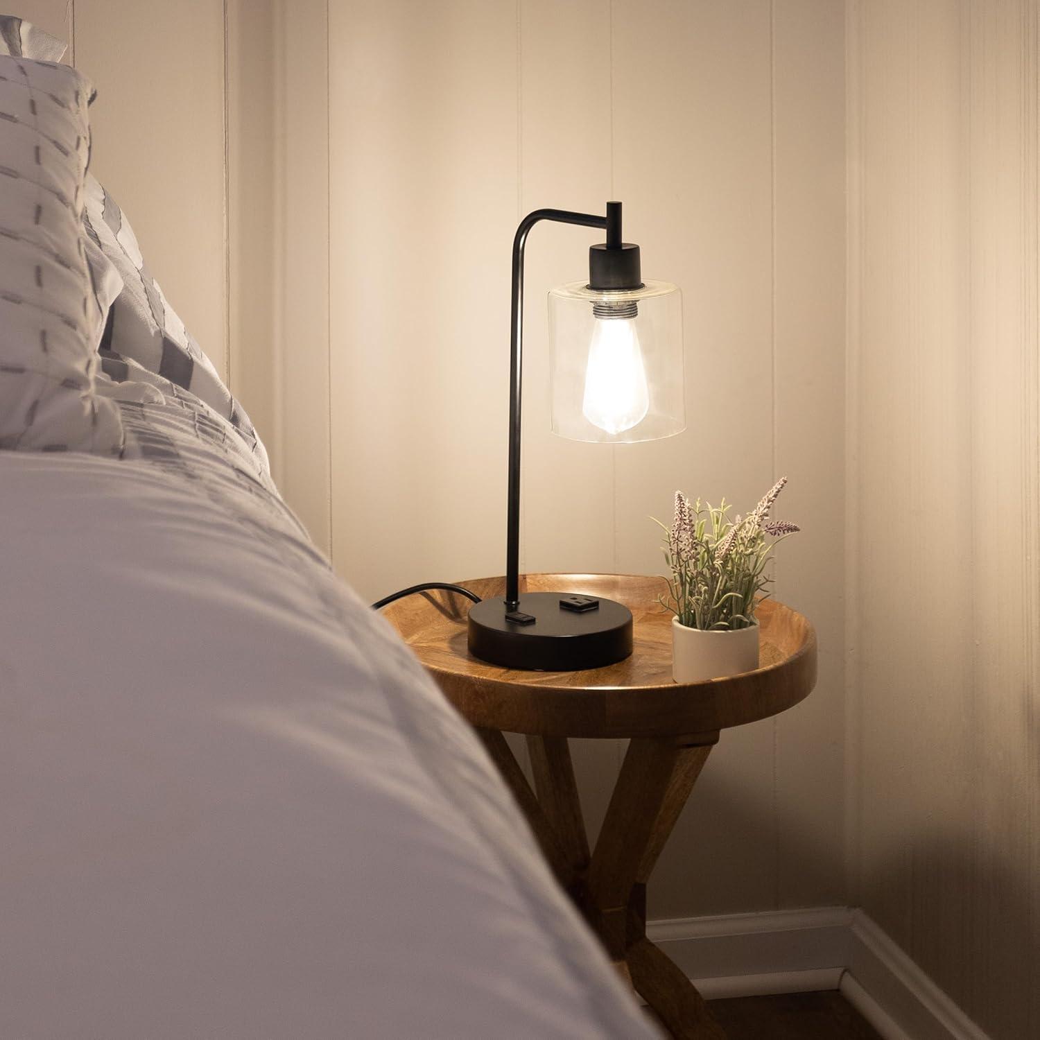 imageLavish Home Table Lamp Industrial Lamp with USB Charge Ports Touch Control and Edison Bulb for Living Room Office or Bedroom Decor BlackBlack Single Lamp