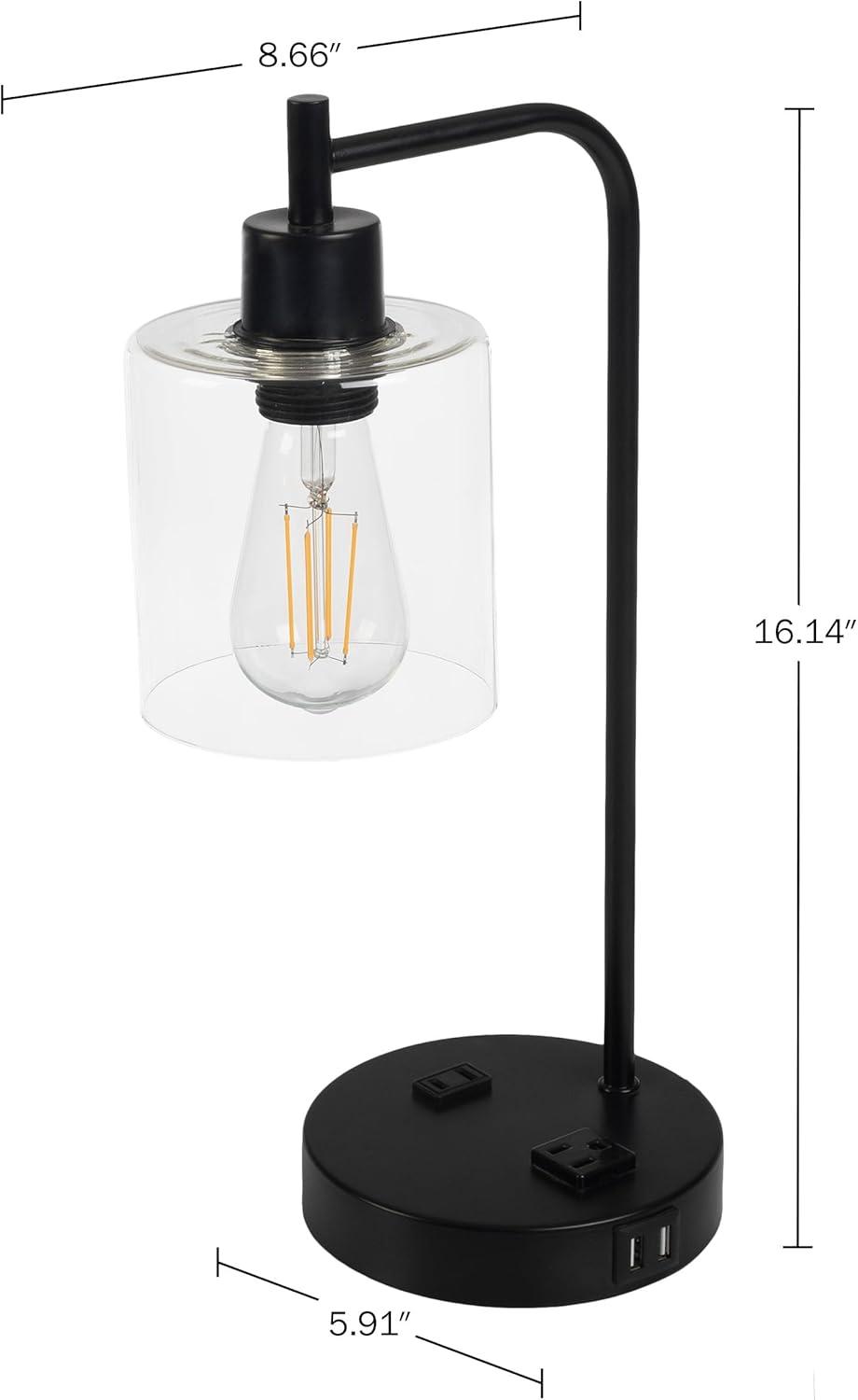 imageLavish Home Table Lamp Industrial Lamp with USB Charge Ports Touch Control and Edison Bulb for Living Room Office or Bedroom Decor BlackBlack Single Lamp