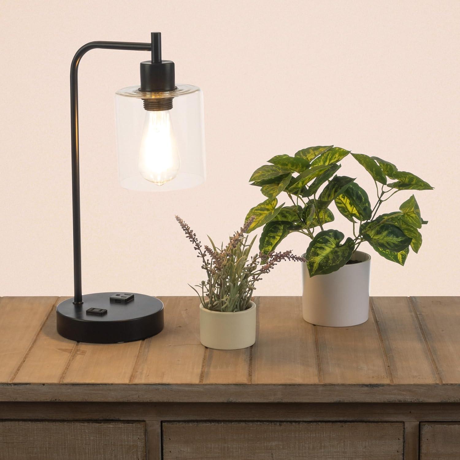imageLavish Home Table Lamp Industrial Lamp with USB Charge Ports Touch Control and Edison Bulb for Living Room Office or Bedroom Decor BlackBlack Single Lamp