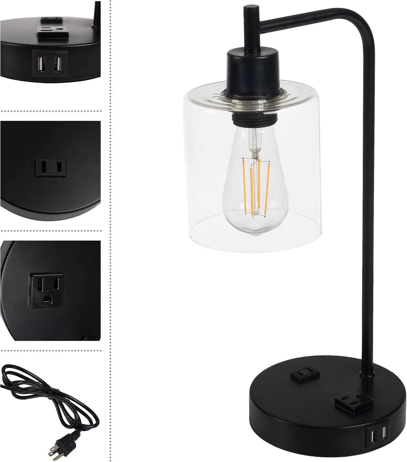 imageLavish Home Table Lamp Industrial Lamp with USB Charge Ports Touch Control and Edison Bulb for Living Room Office or Bedroom Decor BlackBlack Single Lamp