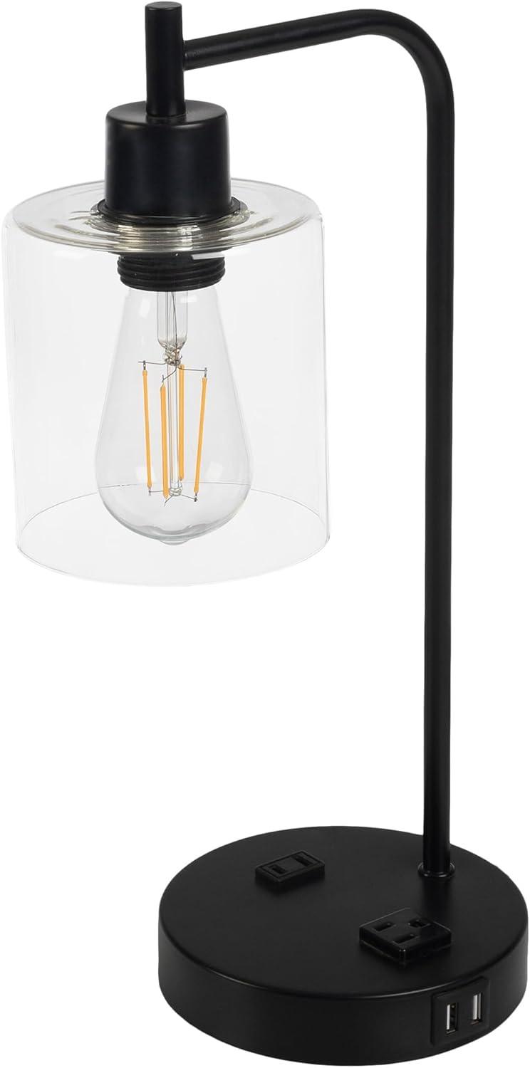 imageLavish Home Table Lamp Industrial Lamp with USB Charge Ports Touch Control and Edison Bulb for Living Room Office or Bedroom Decor BlackBlack Single Lamp