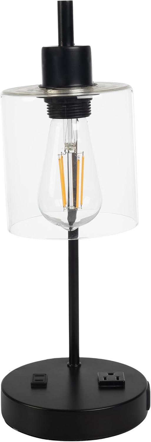 imageLavish Home Table Lamp Industrial Lamp with USB Charge Ports Touch Control and Edison Bulb for Living Room Office or Bedroom Decor BlackBlack Single Lamp
