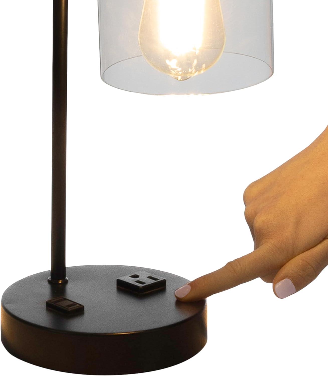 imageLavish Home Table Lamp Industrial Lamp with USB Charge Ports Touch Control and Edison Bulb for Living Room Office or Bedroom Decor BlackBlack Single Lamp