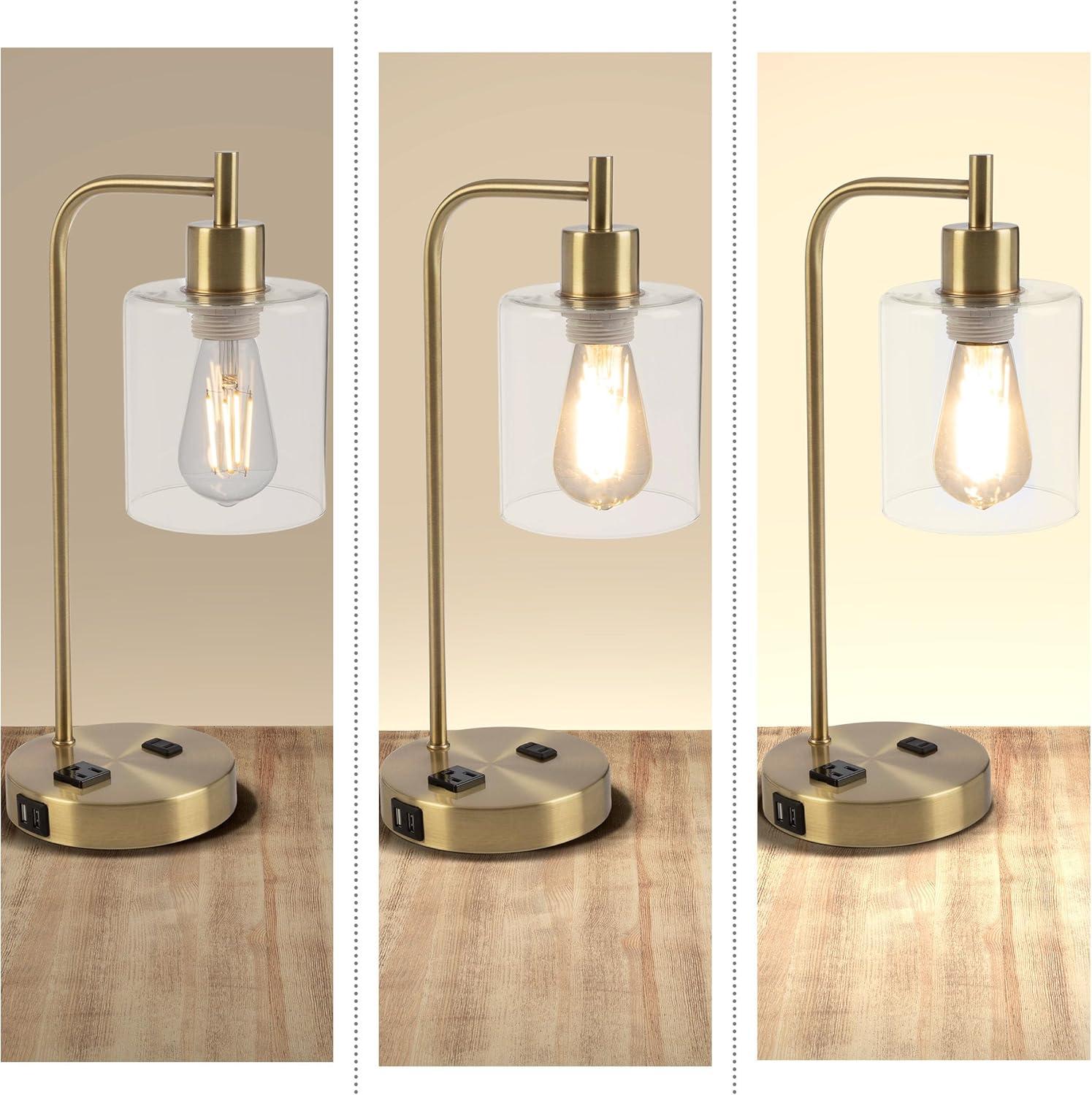 imageLavish Home Table Lamp Industrial Lamp with USB Charge Ports Touch Control and Edison Bulb for Living Room Office or Bedroom Decor BlackGold Set of 2