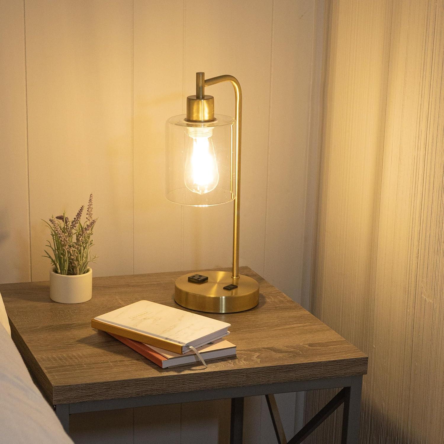 imageLavish Home Table Lamp Industrial Lamp with USB Charge Ports Touch Control and Edison Bulb for Living Room Office or Bedroom Decor BlackGold Set of 2